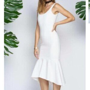 Amanda Uprichard Parker Midi Ruffle‎ Dress in Ivory sz M